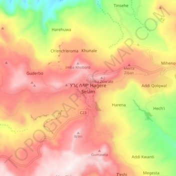 Topografische Karte Hagere Selam, Höhe, Relief