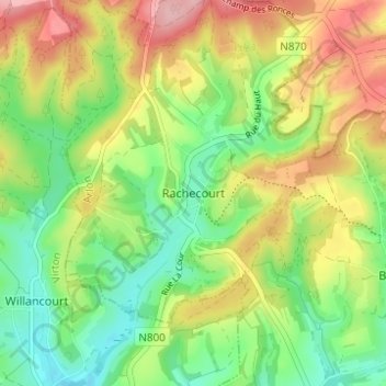 Topografische Karte Rachecourt, Höhe, Relief