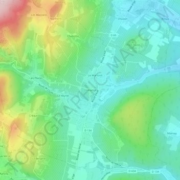 Topografische Karte Domange, Höhe, Relief