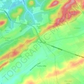 Topografische Karte Shooks Gap, Höhe, Relief