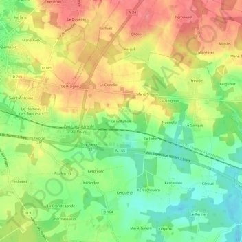 Topografische Karte Le Rohabon, Höhe, Relief