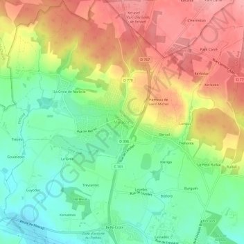 Topografische Karte Meucon, Höhe, Relief