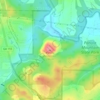 Topografische Karte Panola Mountain, Höhe, Relief