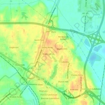 Topografische Karte Applewood, Höhe, Relief
