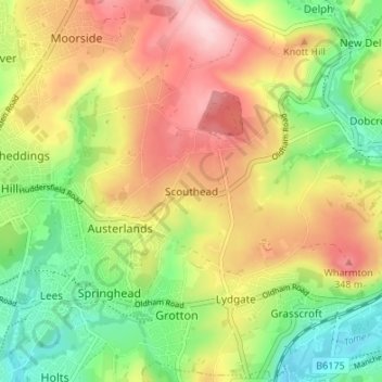 Topografische Karte Scouthead, Höhe, Relief