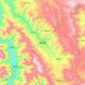 Topografische Karte 维西县, Höhe, Relief