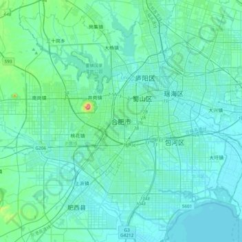 Topografische Karte 合肥市, Höhe, Relief