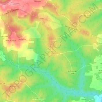 Topografische Karte Le Cherpe, Höhe, Relief