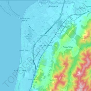 Topografische Karte Paraparaumu, Höhe, Relief