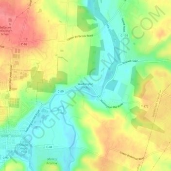 Topografische Karte Washington Mills, Höhe, Relief