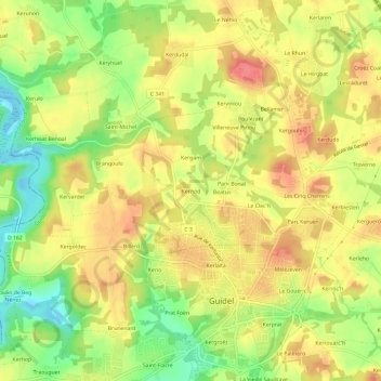 Topografische Karte Kernod, Höhe, Relief