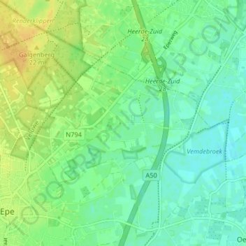 Topografische Karte Vemde, Höhe, Relief
