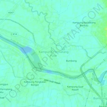 Topografische Karte Kampung Permatang Pasir, Höhe, Relief