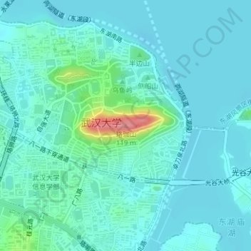 Topografische Karte 珞珈山, Höhe, Relief