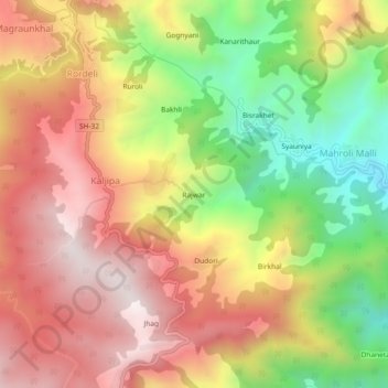 Topografische Karte Rajwar, Höhe, Relief