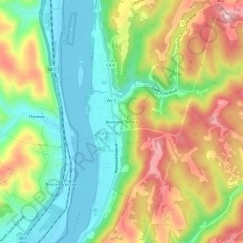 Topografische Karte Warwood Terrace, Höhe, Relief
