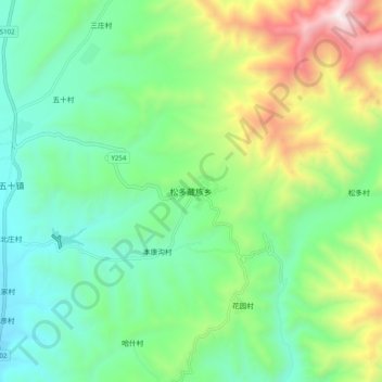 Topografische Karte 松多藏族乡, Höhe, Relief