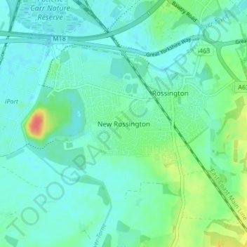 Topografische Karte New Rossington, Höhe, Relief