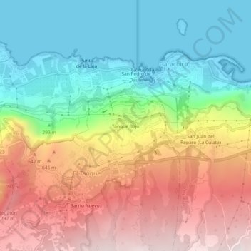 Topografische Karte Tanque Bajo, Höhe, Relief