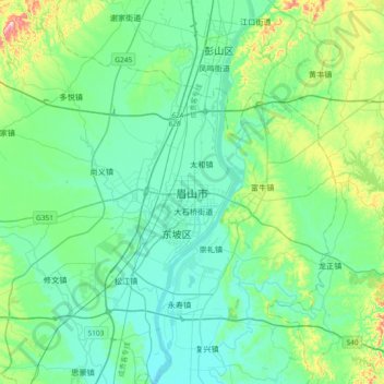 Topografische Karte 眉山市, Höhe, Relief