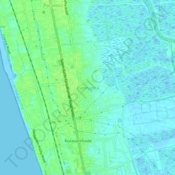 Topografische Karte Punnapra, Höhe, Relief