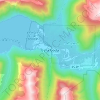 Topografische Karte Bella Coola, Höhe, Relief