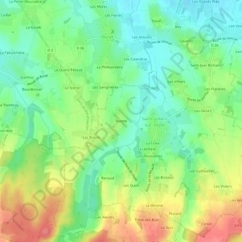 Topografische Karte Rivoire, Höhe, Relief