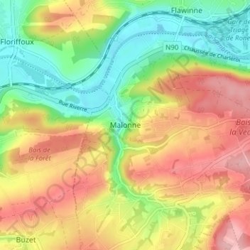 Topografische Karte Malonne, Höhe, Relief
