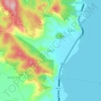 Topografische Karte 百草村, Höhe, Relief