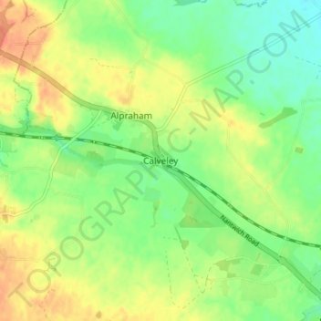 Topografische Karte Calveley, Höhe, Relief