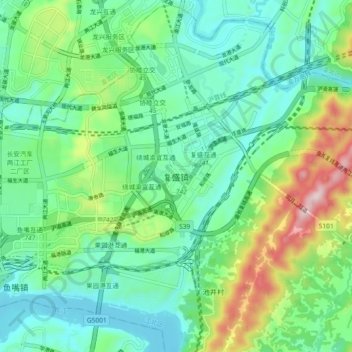 Topografische Karte 复盛镇, Höhe, Relief