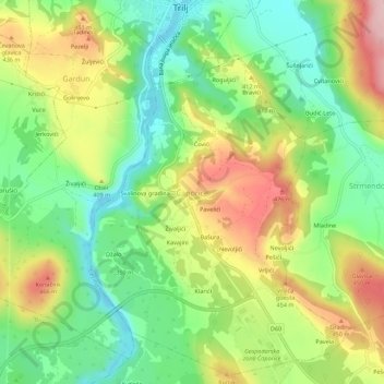 Topografische Karte Čaporice, Höhe, Relief