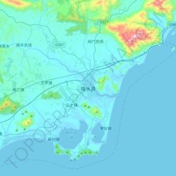 Topografische Karte 陵水黎族自治县, Höhe, Relief