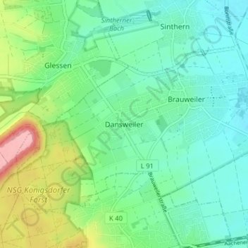 Topografische Karte Dansweiler, Höhe, Relief
