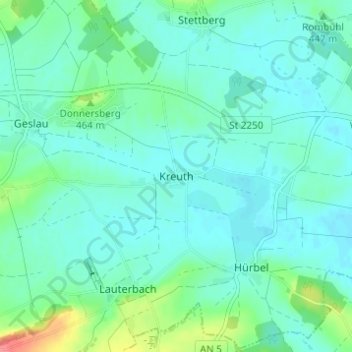 Topografische Karte Kreuth, Höhe, Relief