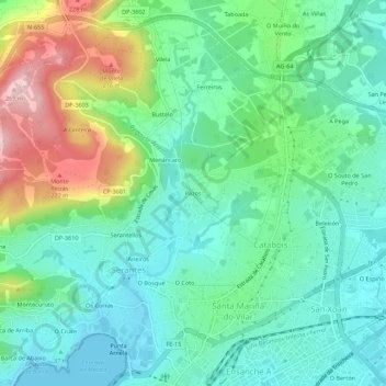 Topografische Karte Pazos, Höhe, Relief