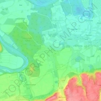 Topografische Karte Oberflossing, Höhe, Relief