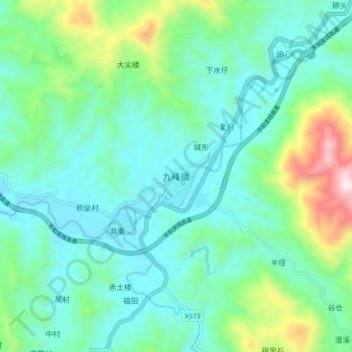 Topografische Karte 九峰镇, Höhe, Relief