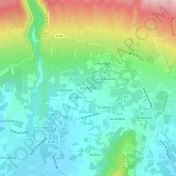 Topografische Karte Les Chaffres, Höhe, Relief