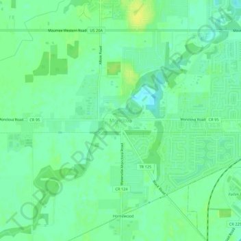 Topografische Karte Monclova, Höhe, Relief