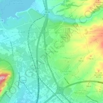 Topografische Karte El Chaparral, Höhe, Relief