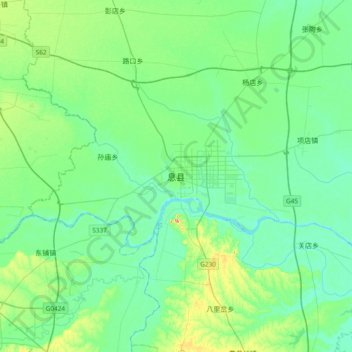 Topografische Karte 息县, Höhe, Relief