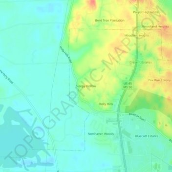 Topografische Karte Sleepy Hollow, Höhe, Relief