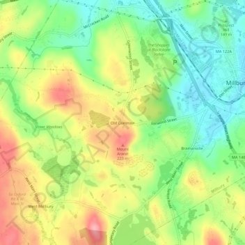 Topografische Karte Old Common, Höhe, Relief