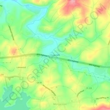 Topografische Karte Forge Mill, Höhe, Relief