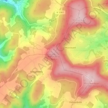 Topografische Karte Waldhäuser, Höhe, Relief