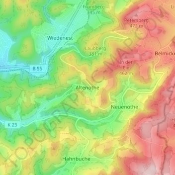 Topografische Karte Altenothe, Höhe, Relief