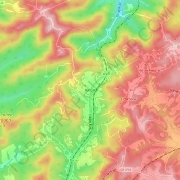 Topografische Karte Harper, Höhe, Relief