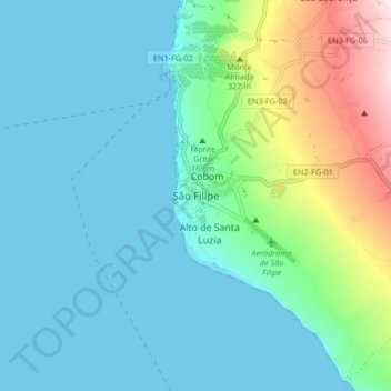 Topografische Karte São Filipe, Höhe, Relief