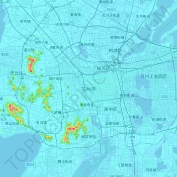 Topografische Karte 苏州市, Höhe, Relief